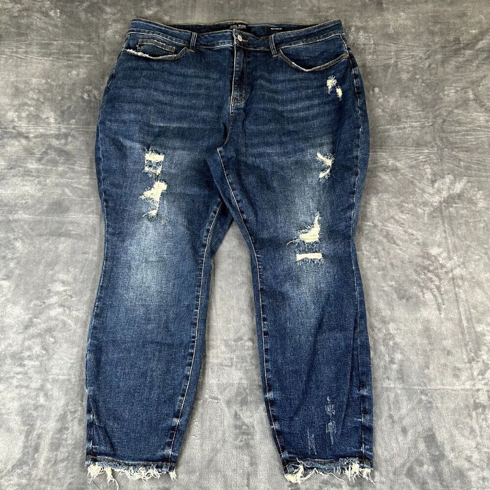Judy Blue Jeans Womens 24 Blue Distressed Relaxed Fit Stretch Raw Hem